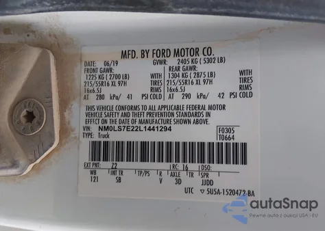 2020 Ford Transit Connect Xl из США, поврежденный, VIN NM0LS7E22L1441294